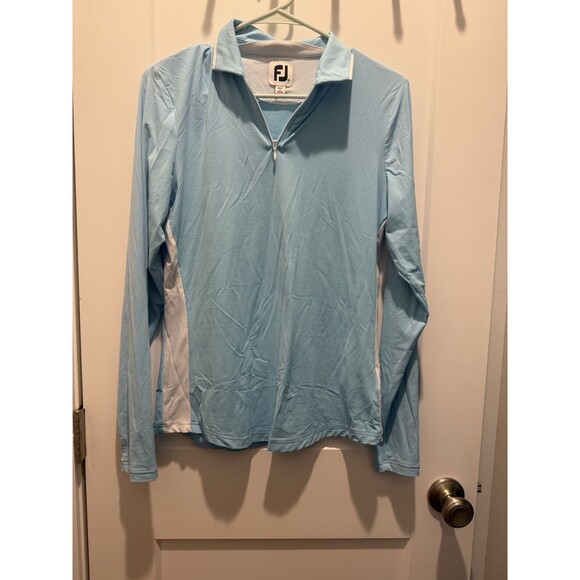 Women's Footjoy Quarter Zip Golf Pullover Size Medium White And Blue M - Picture 1 of 5